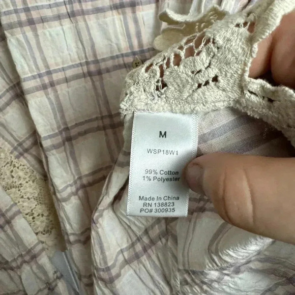 Shyanne Pink Plaid Button Down Medium Lace Side Panels, Long Sleeve, Western C32 - Picture 4 of 6